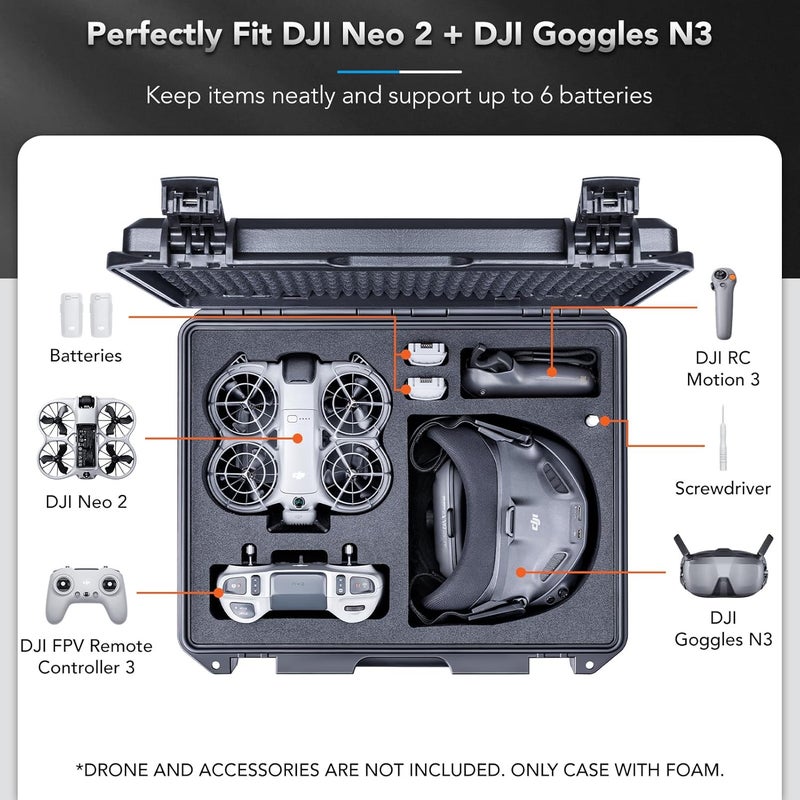 Lykus Titan N210 Waterproof Hard Case for DJI Neo 2 Motion Combo, Goggles N3/3, RC Motion 3, FPV Controller 3, Support up to 8 batteries [CASE ONLY] - Image 2